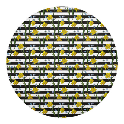 Yellow Daffodil Striped Pattern Print Round Blanket
