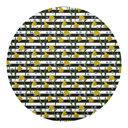 Yellow Daffodil Striped Pattern Print Round Blanket