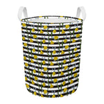 Yellow Daffodil Striped Pattern Print Round Laundry Basket