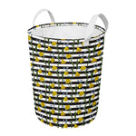 Yellow Daffodil Striped Pattern Print Round Laundry Basket