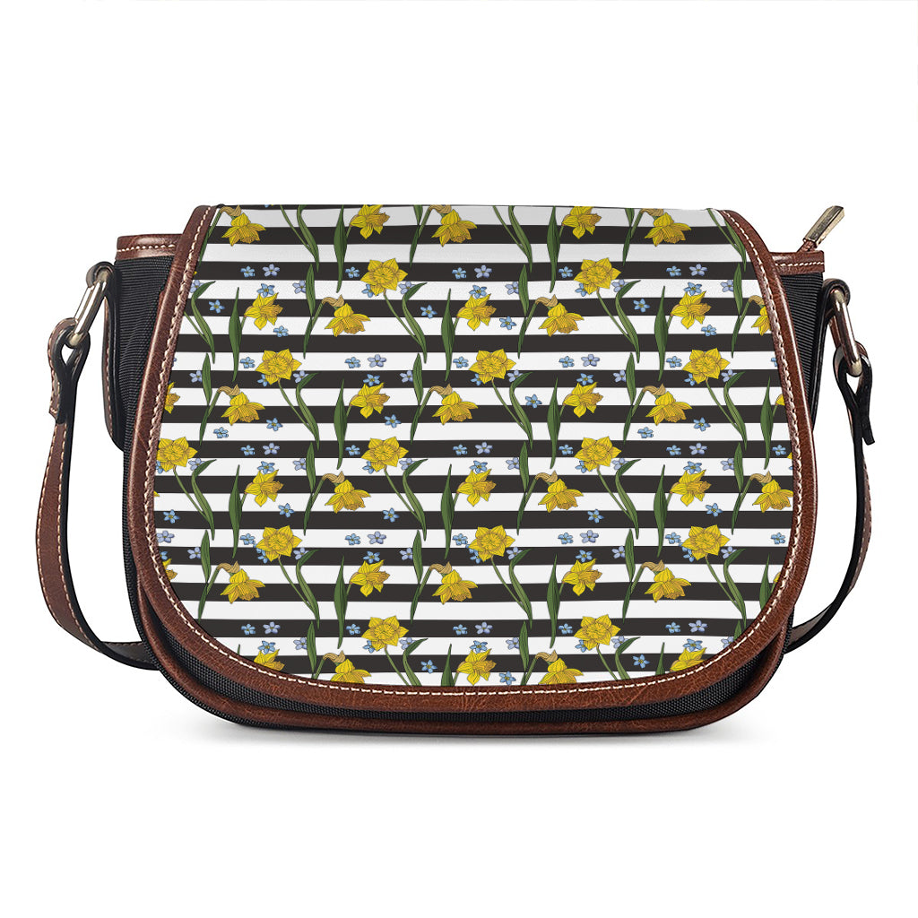 Yellow Daffodil Striped Pattern Print Saddle Bag