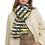 Yellow Daffodil Striped Pattern Print Scarf