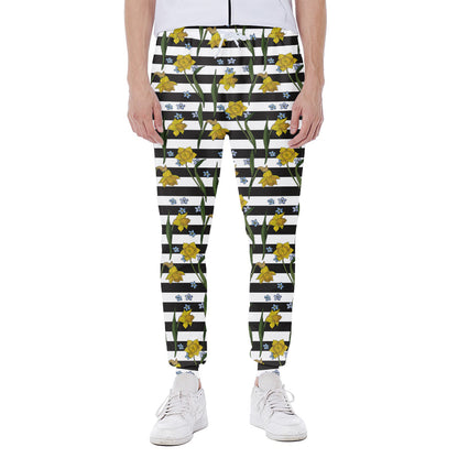 Yellow Daffodil Striped Pattern Print Scuba Joggers