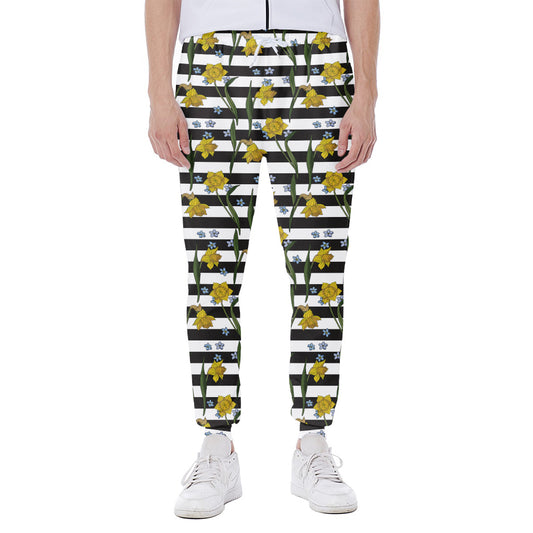 Yellow Daffodil Striped Pattern Print Scuba Joggers