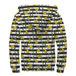 Yellow Daffodil Striped Pattern Print Sherpa Lined Zip Up Hoodie