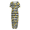 Yellow Daffodil Striped Pattern Print Short Sleeve Long Nightdress