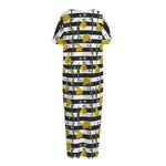 Yellow Daffodil Striped Pattern Print Short Sleeve Long Nightdress