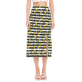 Yellow Daffodil Striped Pattern Print Side Slit Midi Skirt