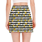 Yellow Daffodil Striped Pattern Print Side Slit Mini Skirt