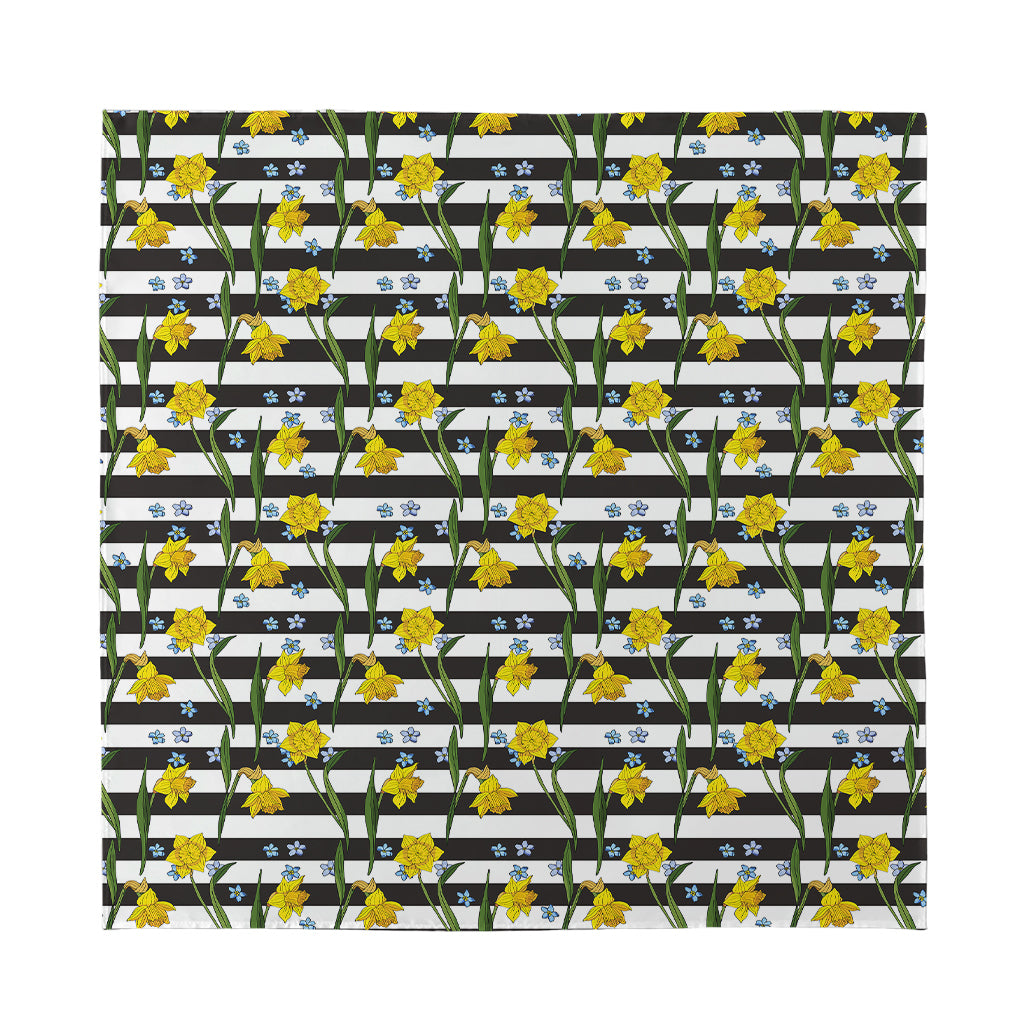 Yellow Daffodil Striped Pattern Print Silk Bandana