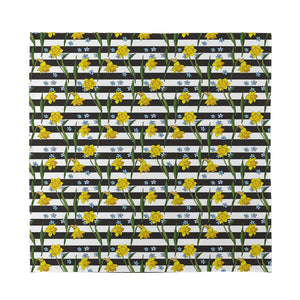 Yellow Daffodil Striped Pattern Print Silk Bandana