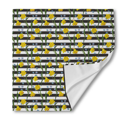 Yellow Daffodil Striped Pattern Print Silk Bandana