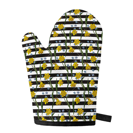 Yellow Daffodil Striped Pattern Print Single Oven Mitt