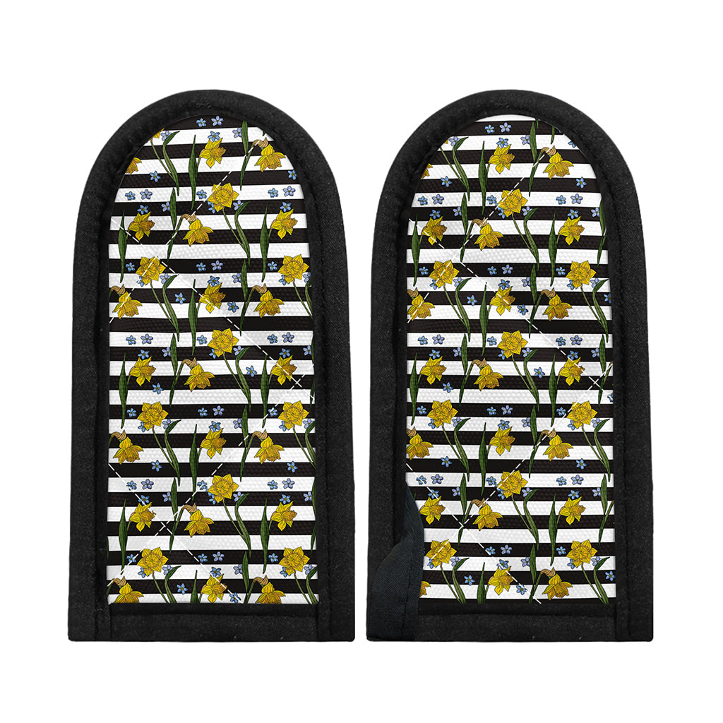 Yellow Daffodil Striped Pattern Print Skillet Handle Cover