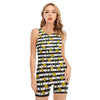 Yellow Daffodil Striped Pattern Print Sleeveless One Piece Swimsuit