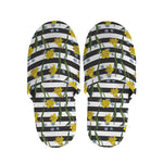 Yellow Daffodil Striped Pattern Print Slippers