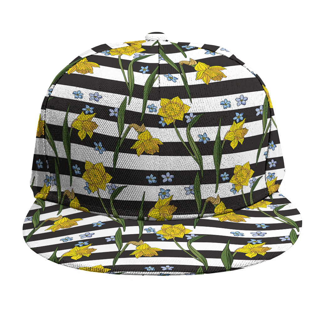 Yellow Daffodil Striped Pattern Print Snapback Cap