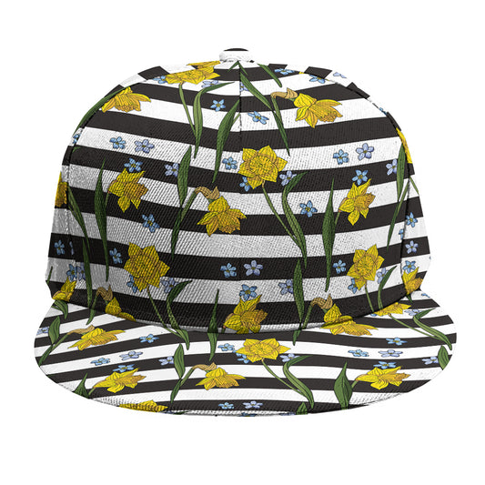 Yellow Daffodil Striped Pattern Print Snapback Cap