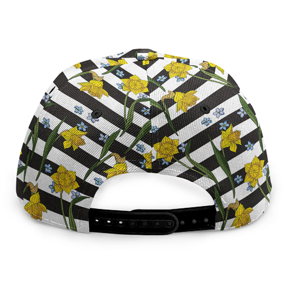 Yellow Daffodil Striped Pattern Print Snapback Cap