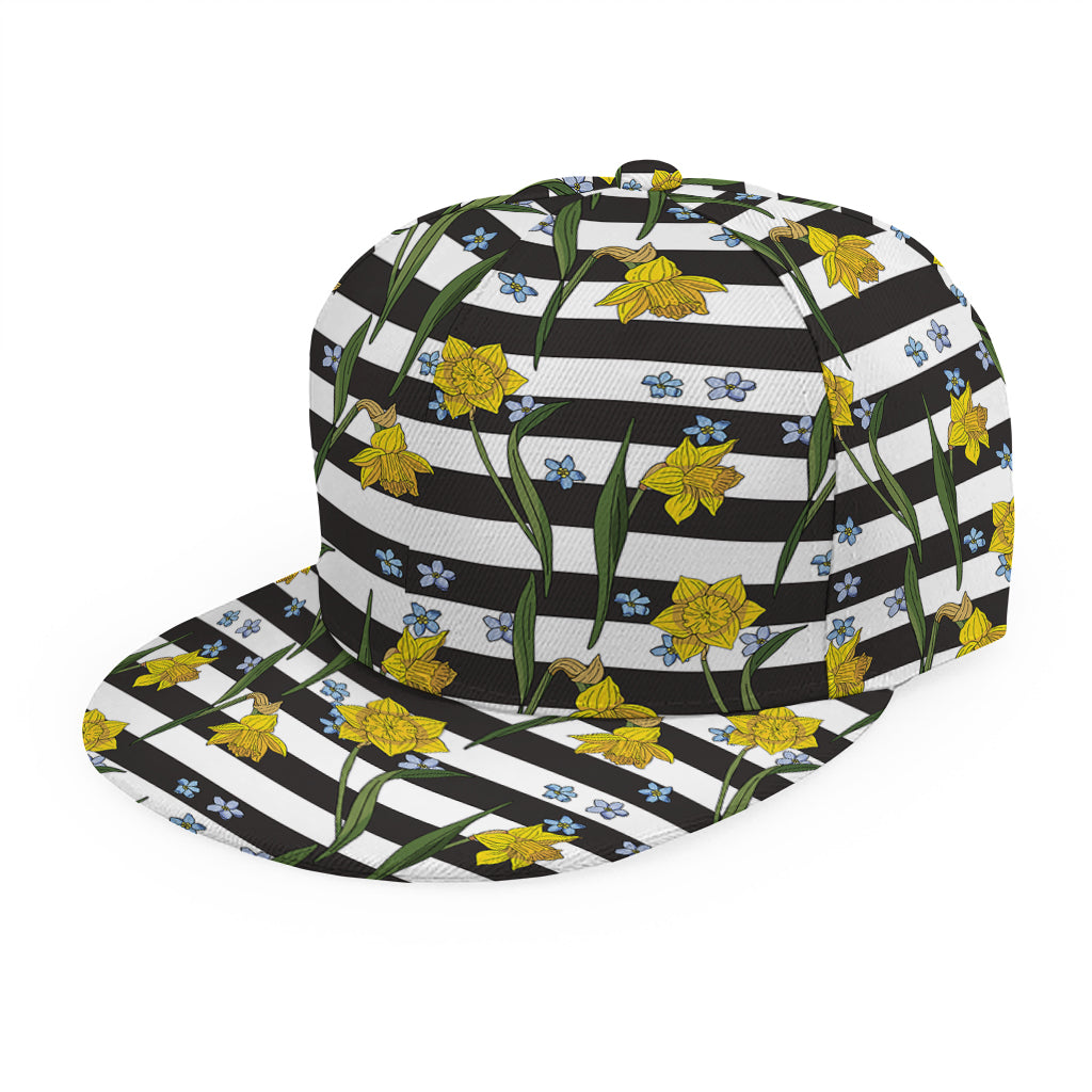 Yellow Daffodil Striped Pattern Print Snapback Cap