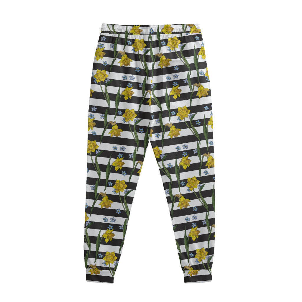 Yellow Daffodil Striped Pattern Print Sweatpants