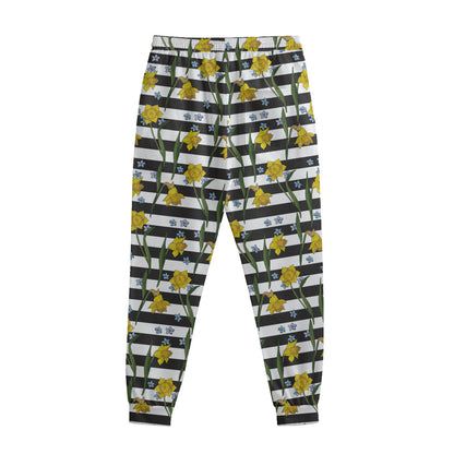 Yellow Daffodil Striped Pattern Print Sweatpants