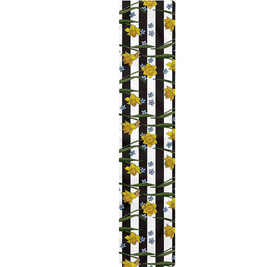 Yellow Daffodil Striped Pattern Print Table Runner