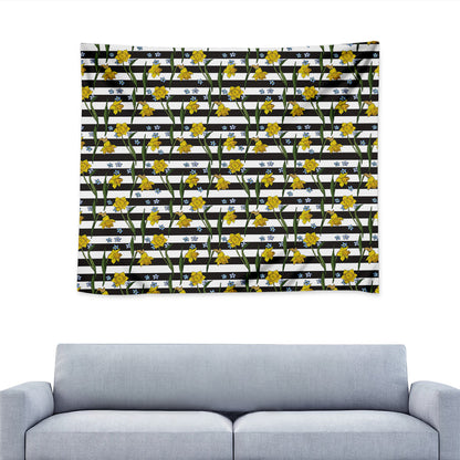 Yellow Daffodil Striped Pattern Print Tapestry