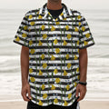 Yellow Daffodil Striped Pattern Print Textured Short Sleeve Shirt