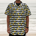 Yellow Daffodil Striped Pattern Print Textured Short Sleeve Shirt
