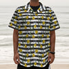 Yellow Daffodil Striped Pattern Print Textured Short Sleeve Shirt