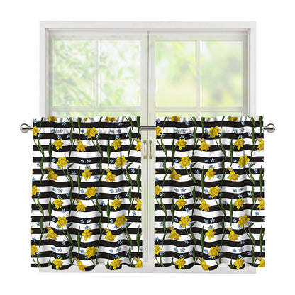 Yellow Daffodil Striped Pattern Print Tier Curtains