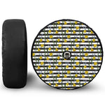 Yellow Daffodil Striped Pattern Print Tire Cover With Camera Hole
