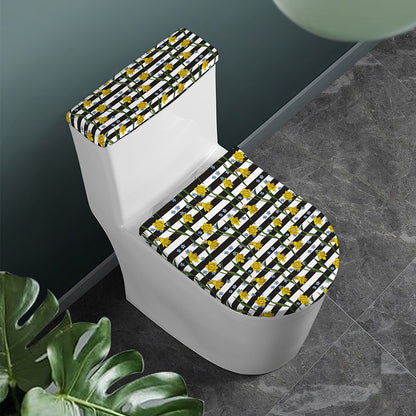 Yellow Daffodil Striped Pattern Print Toilet Lid And Tank Cover Set