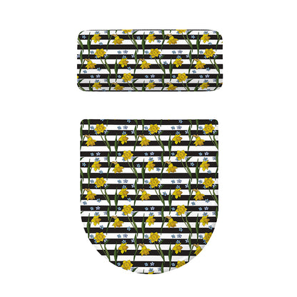 Yellow Daffodil Striped Pattern Print Toilet Lid And Tank Cover Set