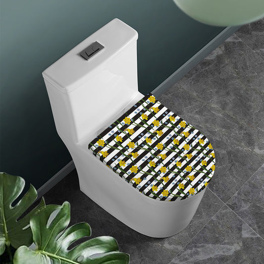 Yellow Daffodil Striped Pattern Print Toilet Lid Cover