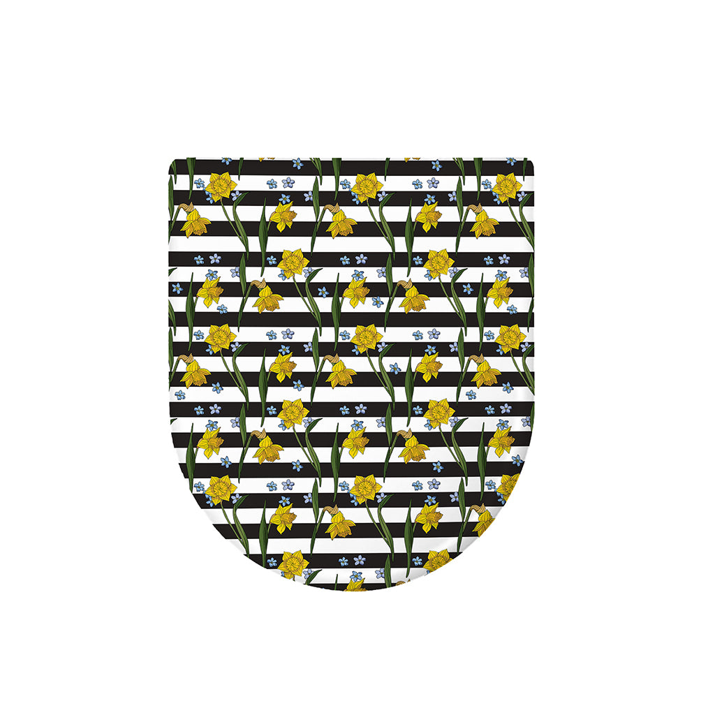 Yellow Daffodil Striped Pattern Print Toilet Lid Cover