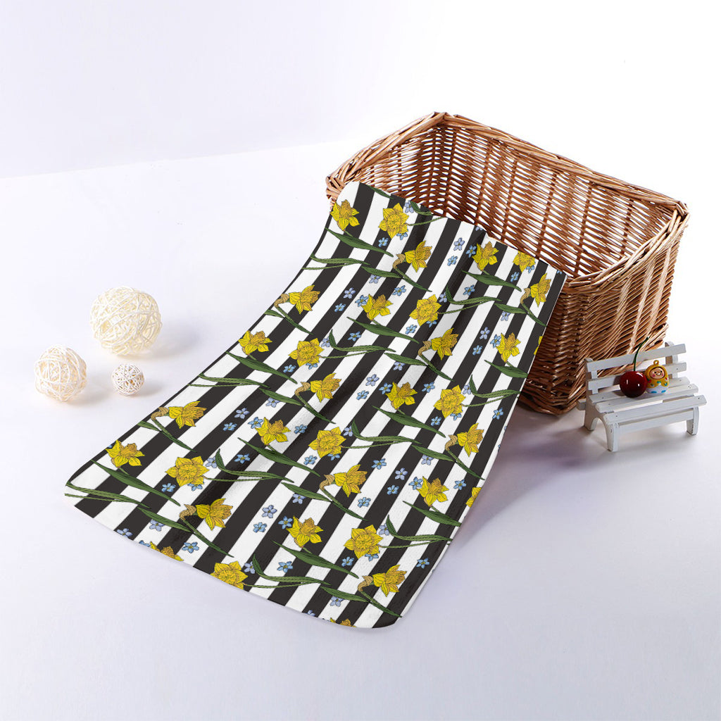 Yellow Daffodil Striped Pattern Print Towel