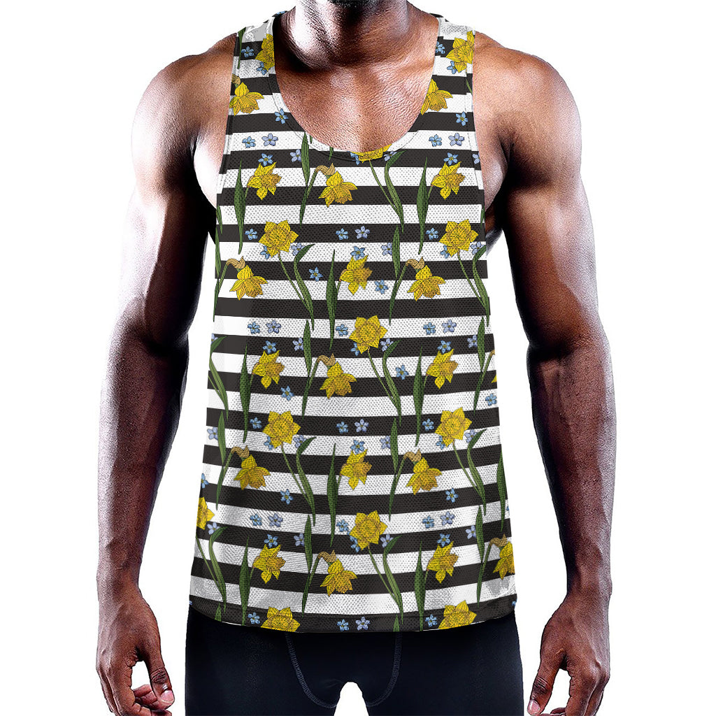 Yellow Daffodil Striped Pattern Print Training Tank Top