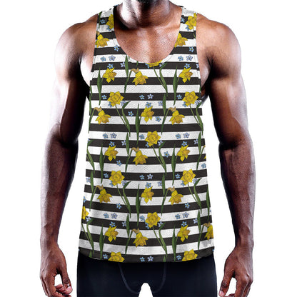 Yellow Daffodil Striped Pattern Print Training Tank Top