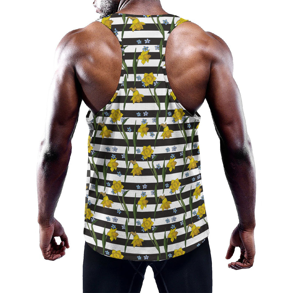 Yellow Daffodil Striped Pattern Print Training Tank Top