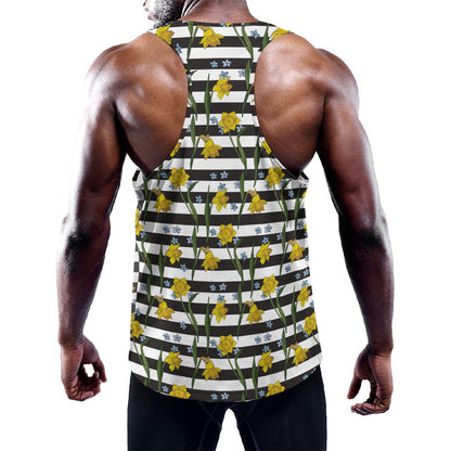 Yellow Daffodil Striped Pattern Print Training Tank Top