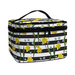 Yellow Daffodil Striped Pattern Print Travel Makeup Bag