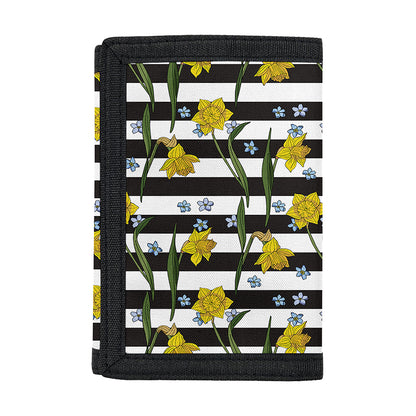 Yellow Daffodil Striped Pattern Print Trifold Wallet