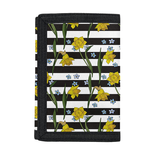 Yellow Daffodil Striped Pattern Print Trifold Wallet