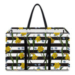 Yellow Daffodil Striped Pattern Print Utility Tote Bag