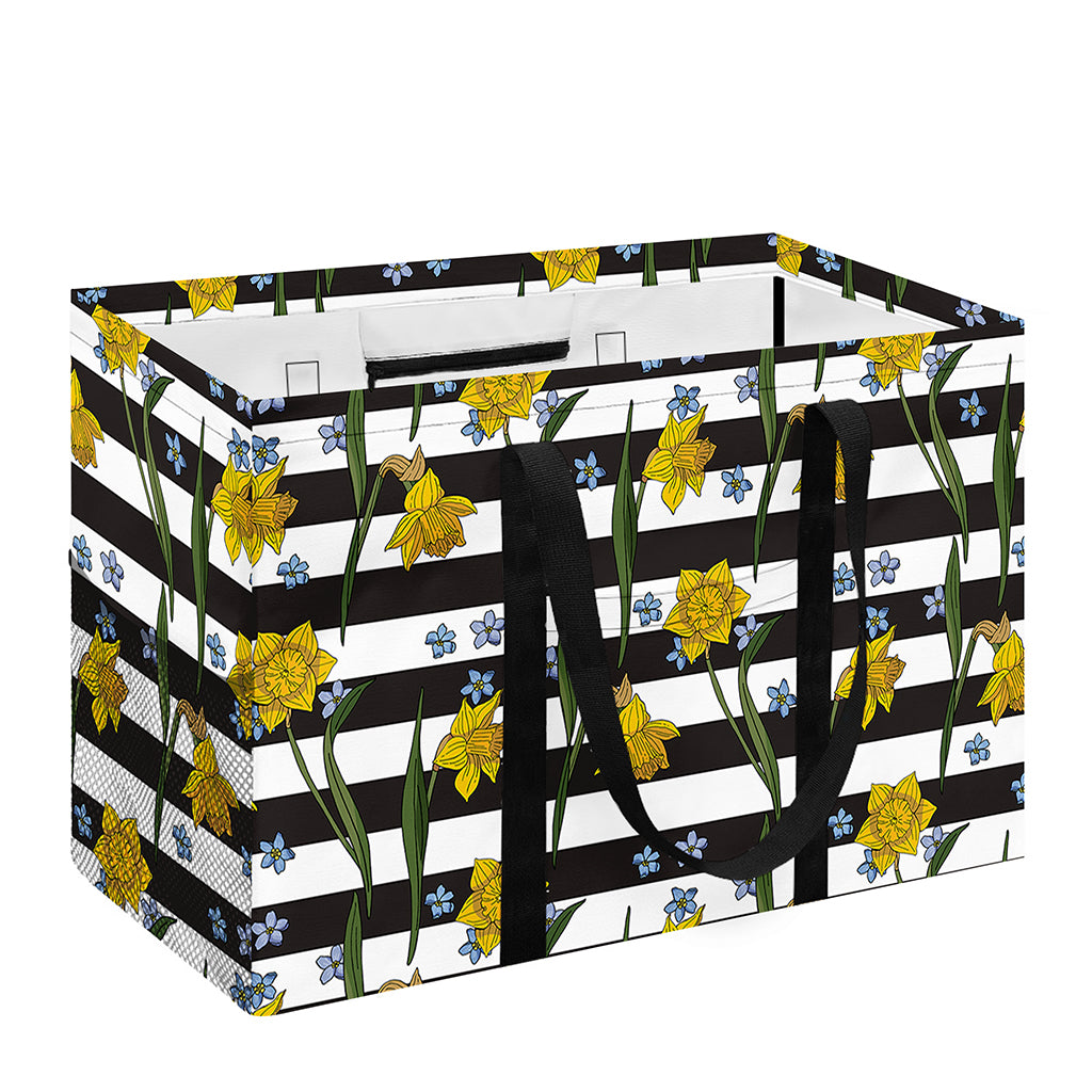 Yellow Daffodil Striped Pattern Print Utility Tote Bag
