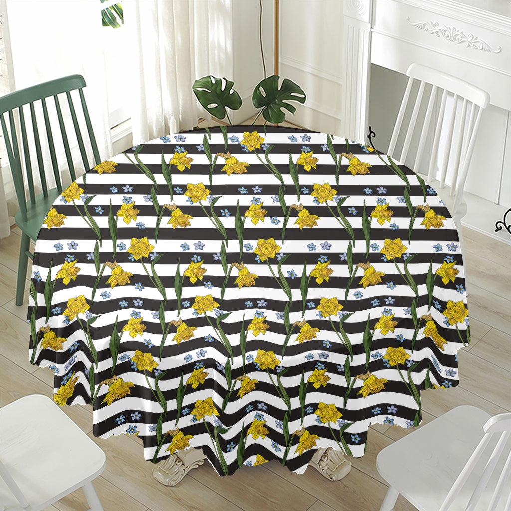 Yellow Daffodil Striped Pattern Print Waterproof Round Tablecloth