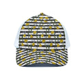 Yellow Daffodil Striped Pattern Print White Mesh Trucker Hat
