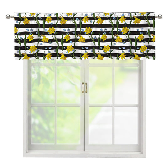 Yellow Daffodil Striped Pattern Print Window Valance